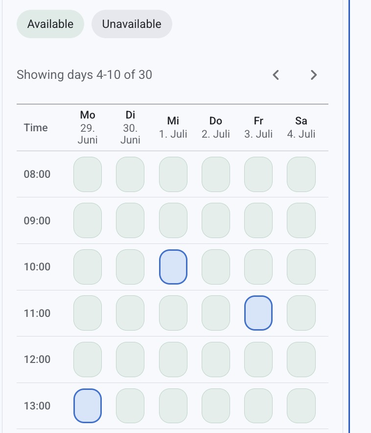 RentSpaceApp Booking Calendar View